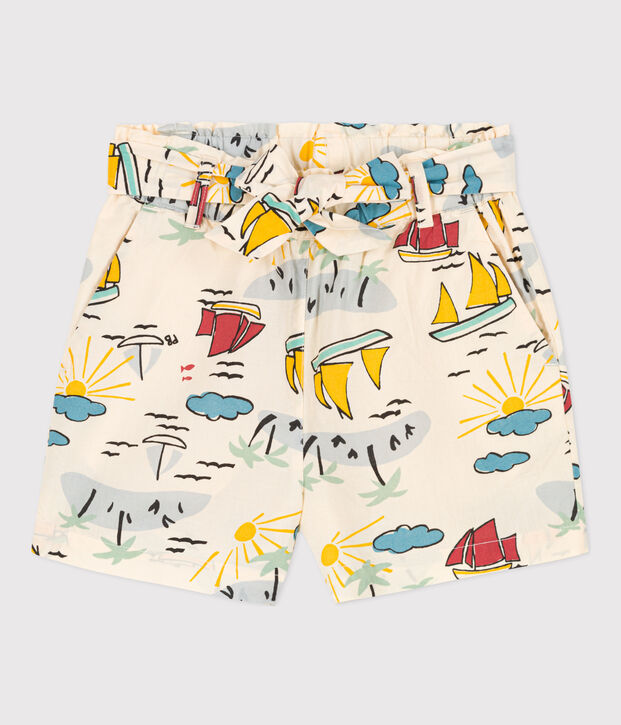 Bedruckte Kinder-Shorts aus Popeline f&uuml;r M&auml;dchen naturfarben/vielfarbig