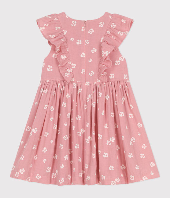 Ärmelloses Kinder-Kleid aus Baumwolle mit Blumenmuster rosa CHARME/weiss MARSHMALLOW