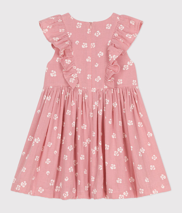 &Auml;rmelloses Kinder-Kleid aus Baumwolle mit Blumenmuster rosa/weiss