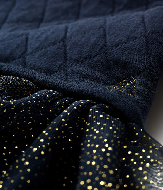 Langärmeliges Babykleid aus Materialmix für Mädchen blau SMOKING