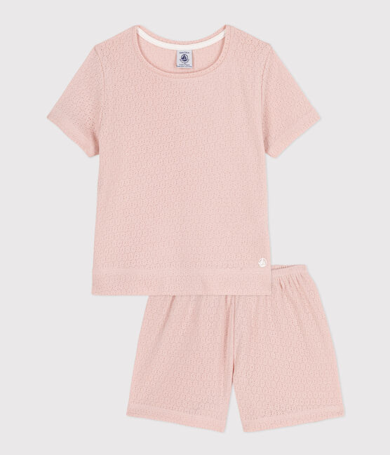 Einfarbiger Kurz-Pyjama aus Ajour-Baumwolle für kleine Mädchen rosa SALINE
