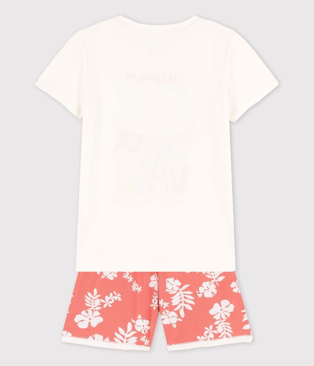 Kinder-Kurzpyjama aus Baumwolle mit Hawaii-Muster f&uuml;r M&auml;dchen weiss/rosa