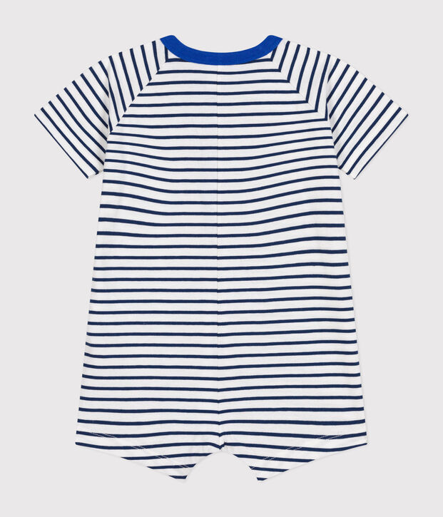 Baby Kurz-Overall aus feinem Jersey weiss/blau