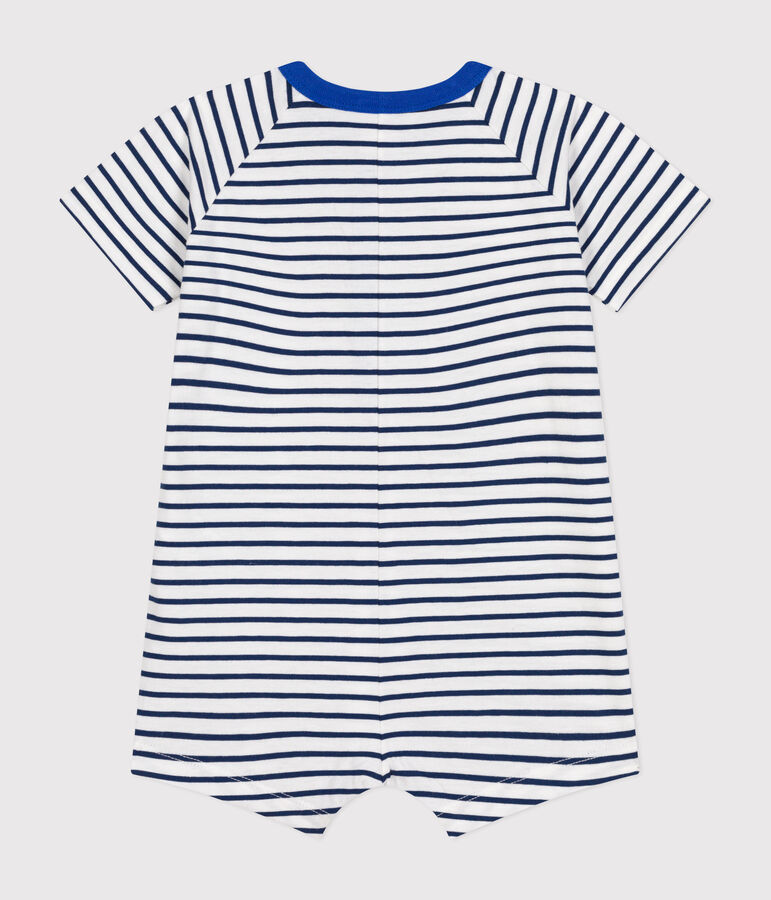 Baby Kurz-Overall aus feinem Jersey weiss/blau
