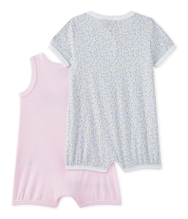 Kurze Baby-M&auml;dchen-Einteiler im 2er-Set weiss