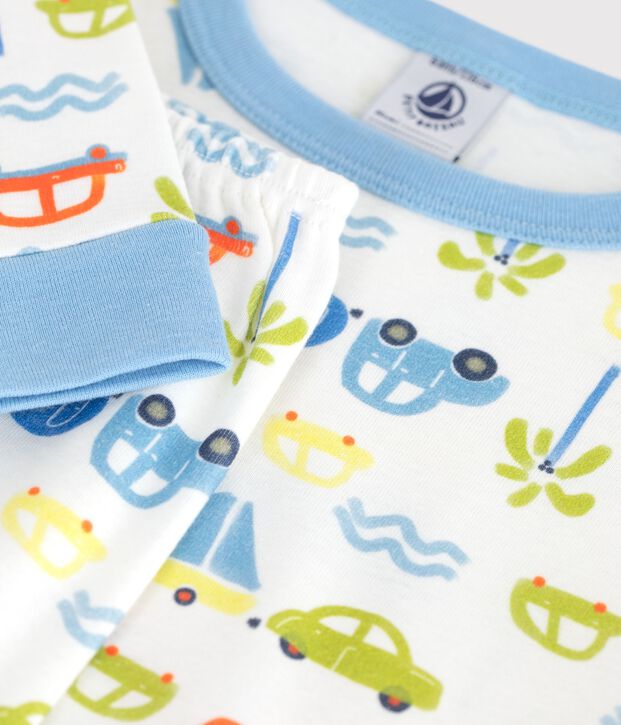 Eng anliegender Kinder-Pyjama aus Baumwolle mit Automotiv weiss/vielfarbig
