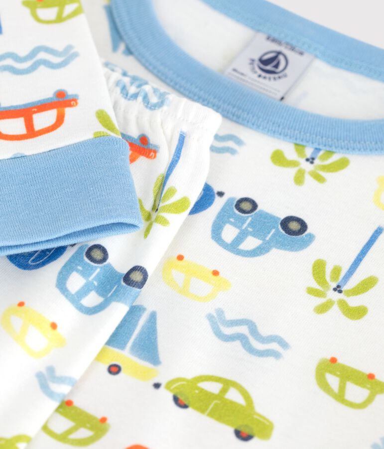 Eng anliegender Kinder-Pyjama aus Baumwolle mit Automotiv weiss MARSHMALLOW/weiss MULTICO