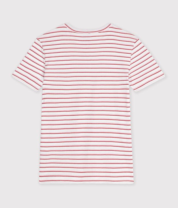 Kurz&auml;rmeliges Damen T-Shirt aus Baumwolle mit Streifen weiss/rot