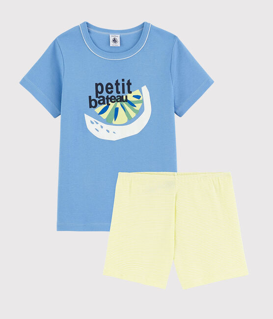 Kinder-Kurzpyjama aus Baumwolle mit Zitronenmotiv für Jungen blau EDNA/naturfarben MULTICO