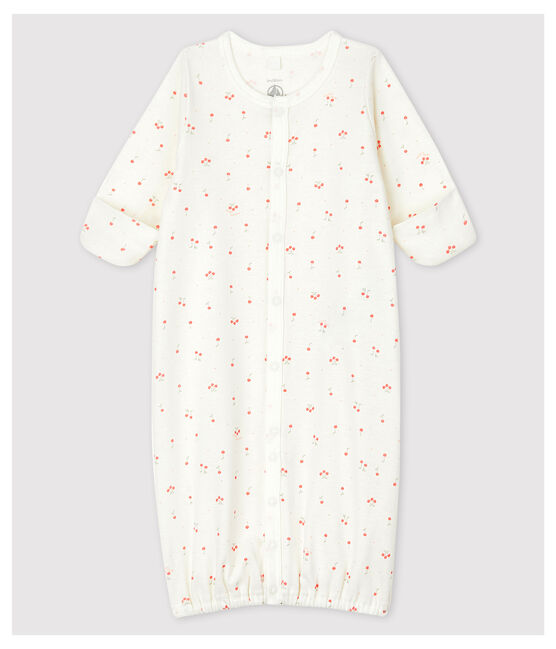 Baby-Kombi-Overall aus Bio-Baumwolle mit Kirschen-Motiv weiss MARSHMALLOW/weiss MULTICO