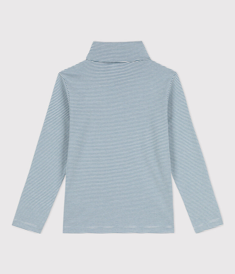 Gestreifter Unterziehpullover aus Baumwolle f&uuml;r M&auml;dchen und Jungen blau ROVER/weiss MARSHMALLOW