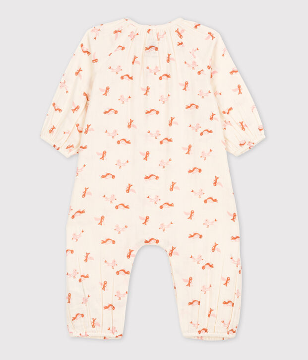 Langer Baby-Overall aus Baumwollgaze mit Vogelmotiv naturfarben/vielfarbig