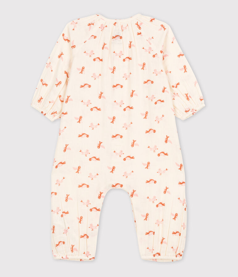 Langer Baby-Overall aus Baumwollgaze mit Vogelmotiv naturfarben/vielfarbig