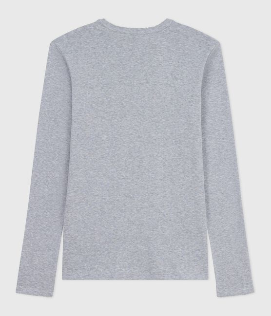 Langärmeliges Damen-T-Shirt L’Iconique aus Baumwolle mit Picotkante grau FUMEE CHINE