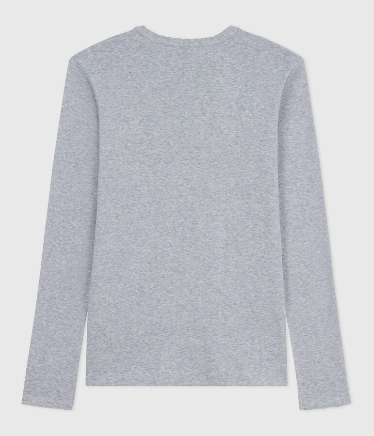 Lang&auml;rmeliges Damen-T-Shirt L&rsquo;Iconique aus Baumwolle mit Picotkante grau