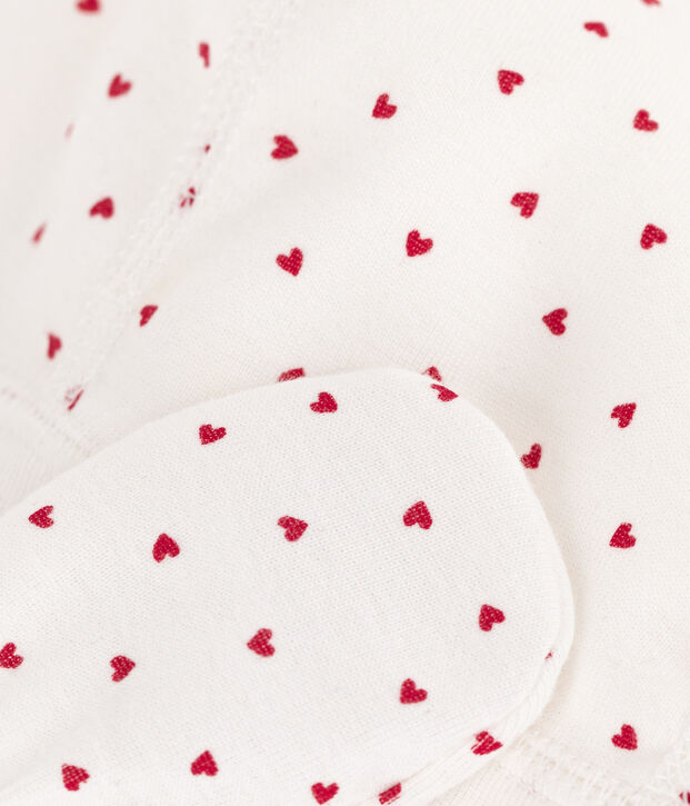 Baby-M&uuml;tzchen und -F&auml;ustlinge aus Baumwolle mit Herzmotiv vielfarbig
