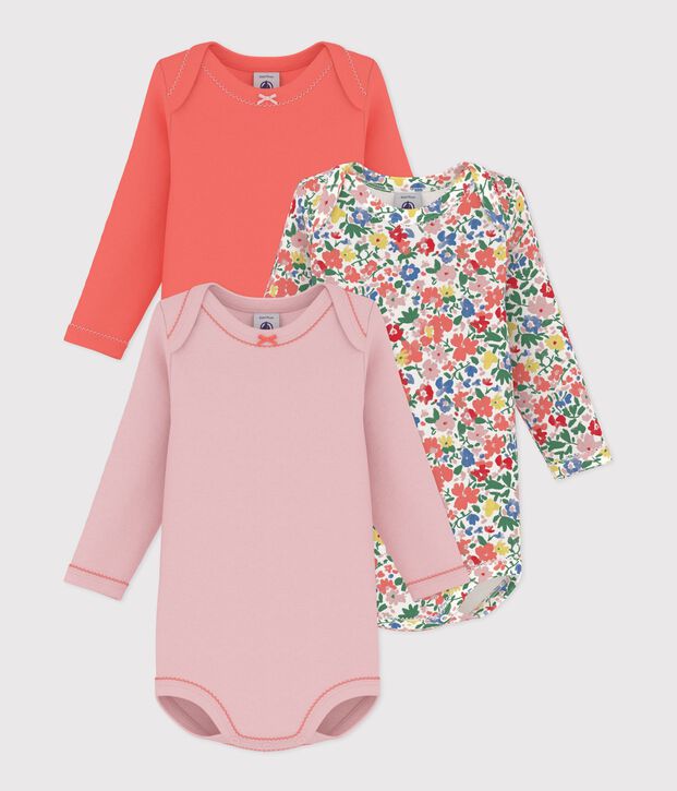 Set lang&auml;rmeliger Baby-Bodys aus Baumwolle mit Blumenmotiv vielfarbig