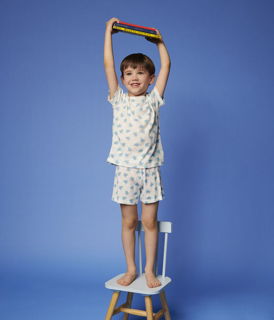 Kinder-Kurzpyjama aus Baumwolle weiss MARSHMALLOW/weiss MULTICO