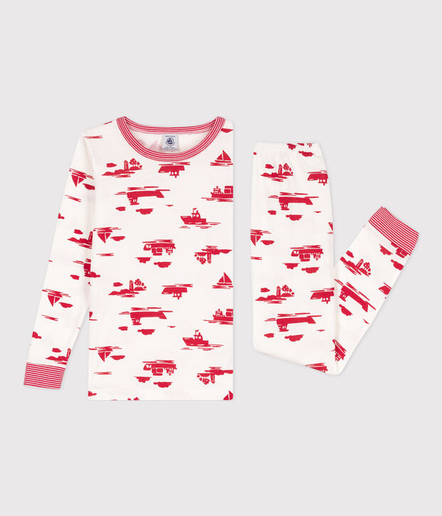 Kinderpyjama aus Baumwolle in eng geschnittener Passform weiss/rot