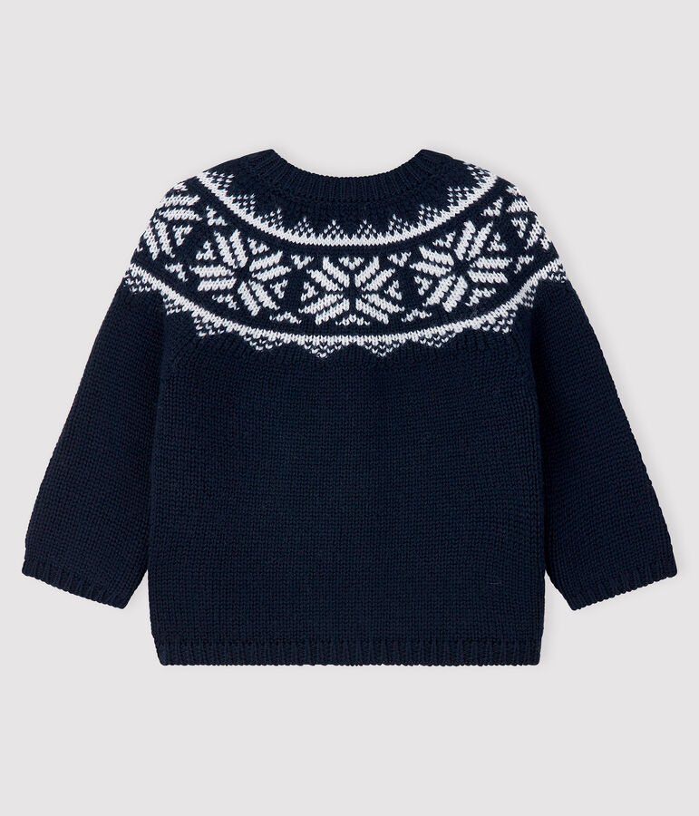 Baby-Cardigan aus 100% Wolle blau/weiss