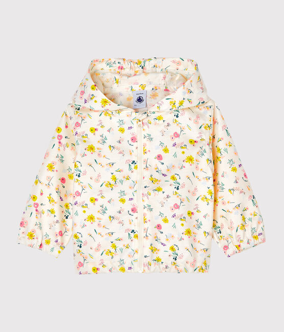 Gemusterte Baby-Windjacke Unisex weiss MARSHMALLOW/rosa ROSE/ MULTICO