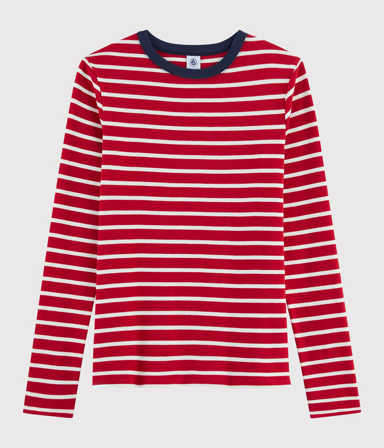 Damen-T-Shirt mit Rundhalsausschnitt rot/weiss