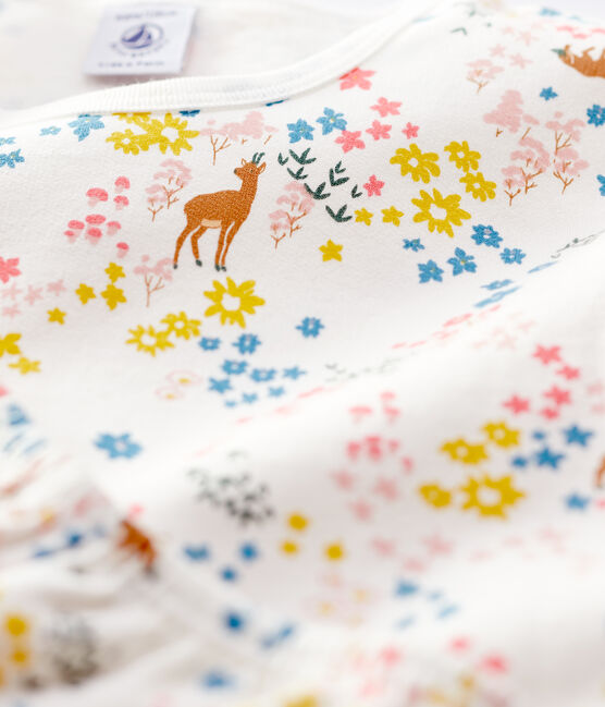 Kinderpyjama aus Molton mit Blumenmuster für Mädchen weiss MARSHMALLOW/weiss MULTICO