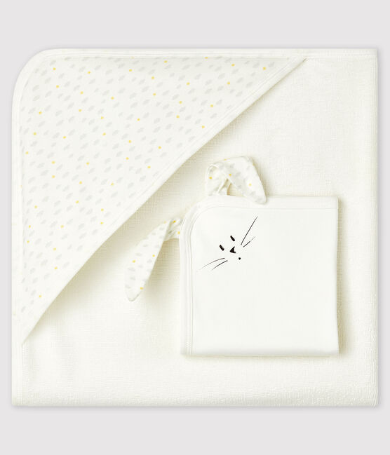 Box mit Badetuch und Baby-Kuscheltier aus Frottee und Bio-Baumwolle weiss MARSHMALLOW/weiss MULTICO