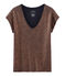 Kurzärmeliges einfarbiges schillerndes leinen-t-shirt damen blau SMOKING/rosa COPPER