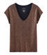 Kurzärmeliges einfarbiges schillerndes leinen-t-shirt damen