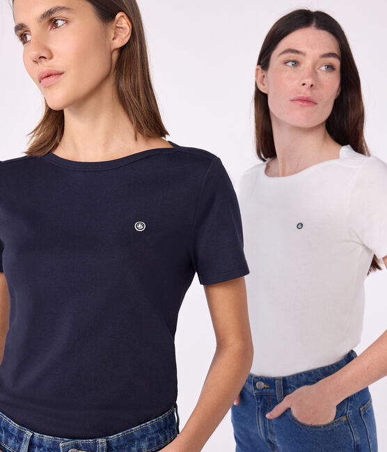 Kultiges Damen-T-Shirt mit Admiralskragen aus Baumwolle  blau SMOKING