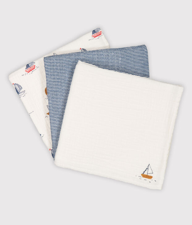 3er-Set Baby-Wickelt&uuml;cher mit Segelbooten und Ringelstreifen weiss/blau/vielfarbig