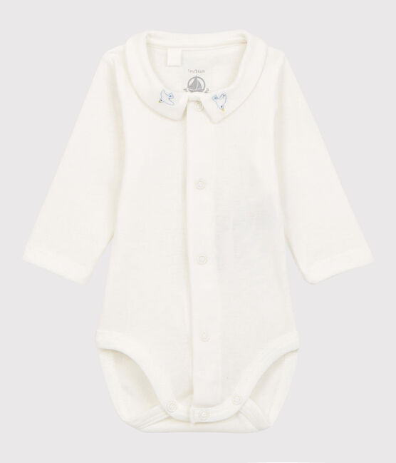 Baby-Body aus Bio-Baumwolle mit besticktem Kragen weiss MARSHMALLOW