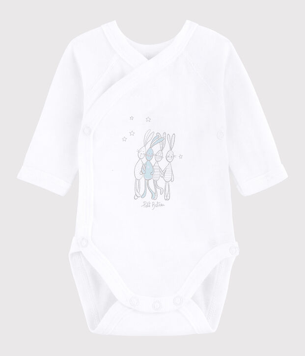 Lang&auml;rmeliger Baby-Body in Wickelform M&auml;dchen/Jungen weiss