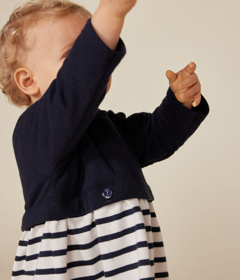 Lang&auml;rmeliges Baby-Kleid aus Doppeljersey blau/weiss