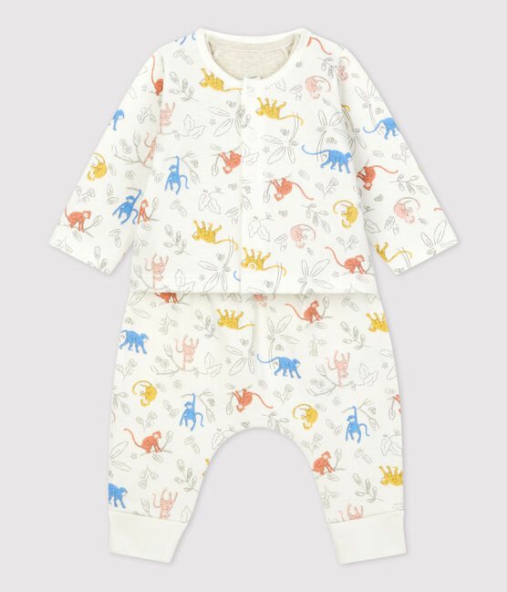Dreiteiliges Baby-Set aus Bio-Doppeljersey mit Affenprint weiss MARSHMALLOW/weiss MULTICO
