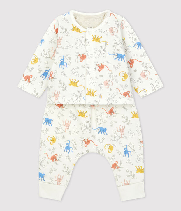 Dreiteiliges Baby-Set aus Bio-Doppeljersey mit Affenprint weiss/vielfarbig