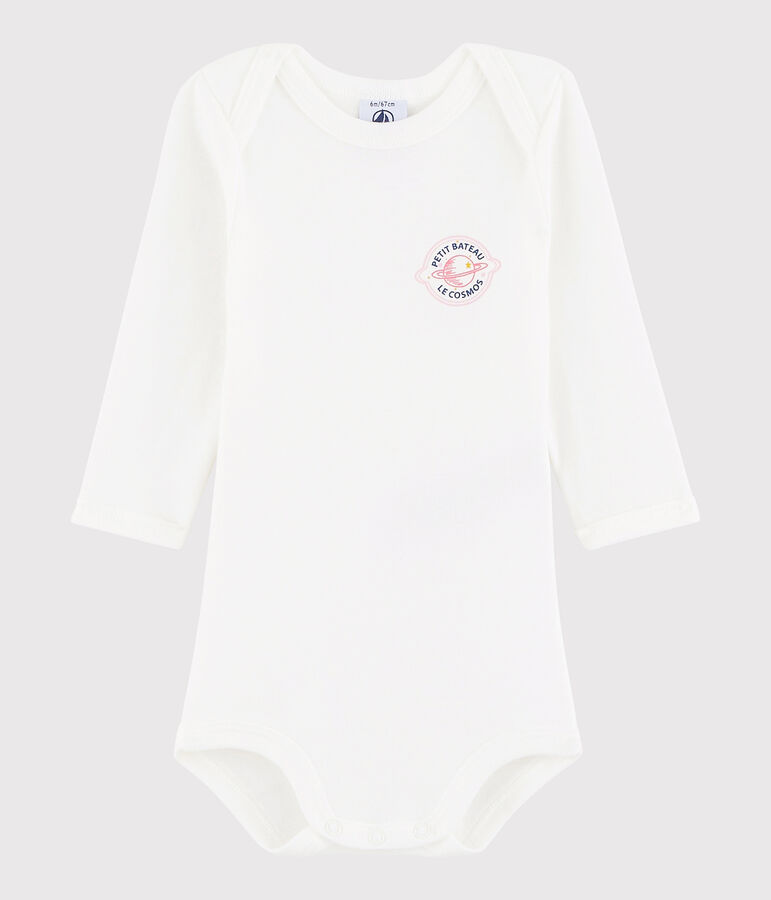 Lang&auml;rmeliger Baby-Body M&auml;dchen weiss/rosa