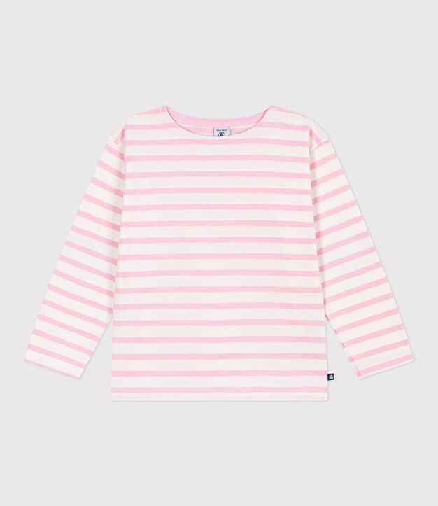 Kinder-Shirt Marini&egrave;re aus Baumwolle mit Streifen rosa/rosa