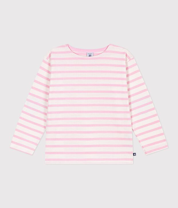 Kinder-Shirt Marini&egrave;re aus Baumwolle mit Streifen rosa/rosa