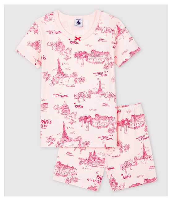 Snugfit-Kurzpyjama aus Baumwolle mit Paris-Motiv im Toile-de-Jouy-Stil für Mädchen rosa FLEUR/rosa GROSEILLER