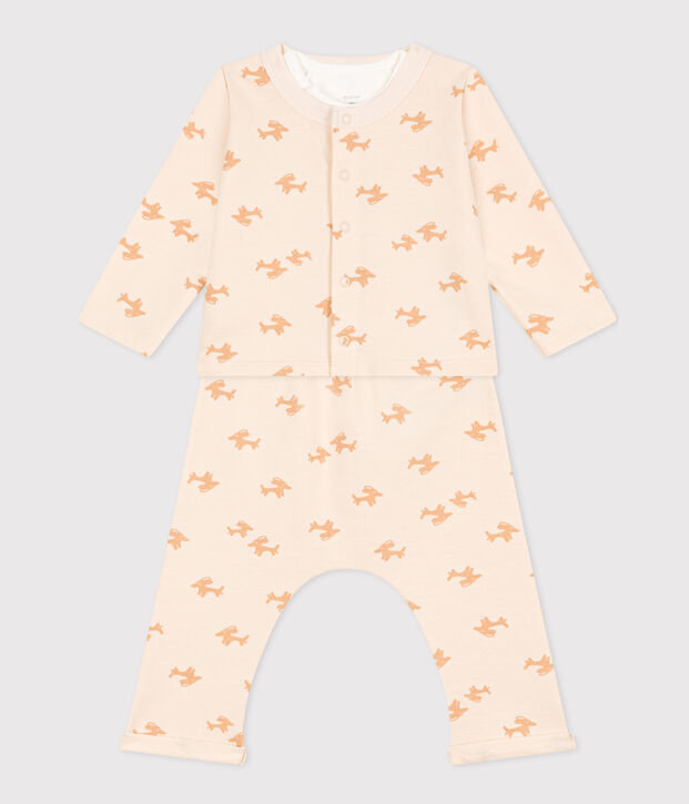 Baby-Set aus bedrucktem Molton naturfarben/beige