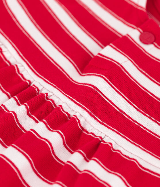 Kurzärmeliges Babykleid aus gestreiftem dichtem Jersey rot PEPS/weiss MARSHMALLOW