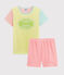 Kinder-Kurzpyjama aus Rippstrick mit bunten Streifen für Mädchen gelb SUNNY/weiss MULTICO