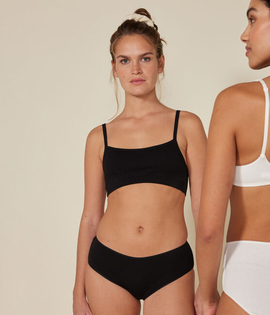 Unifarbenes Damen-Bustier aus Baumwolle und Elastan schwarz BLACK