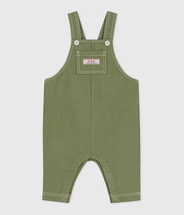 Langbeinige Baby-Latzhose aus farbigem Denim OLIVINE