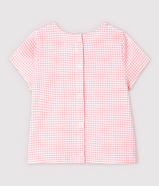 Kurzärmelige Baby-Bluse für Mädchen aus Popeline rosa MINOIS/weiss MARSHMALLOW