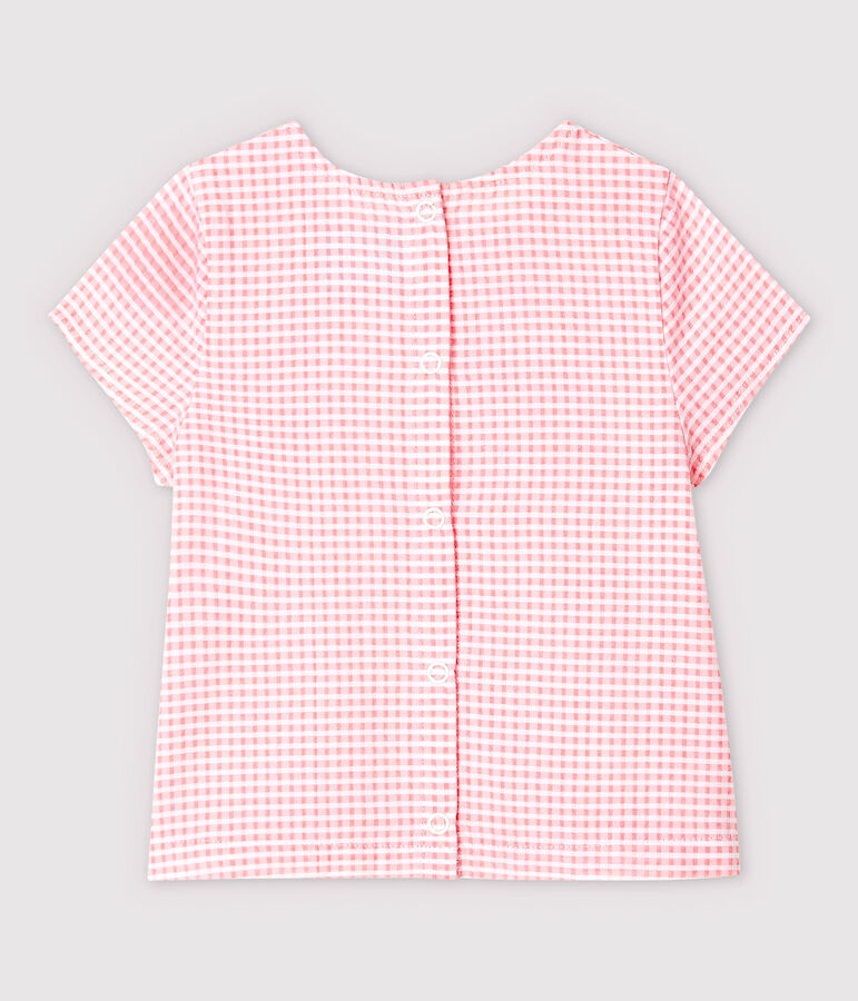 Kurz&auml;rmelige Baby-Bluse f&uuml;r M&auml;dchen aus Popeline rosa/weiss