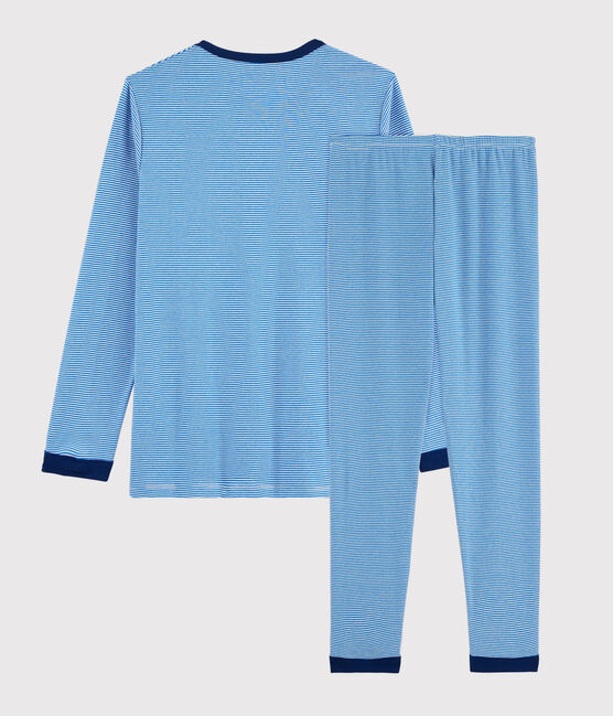 Kinderpyjama aus Rippstrick mit Ringelmuster blau RUISSEAU/weiss MARSHMALLOW