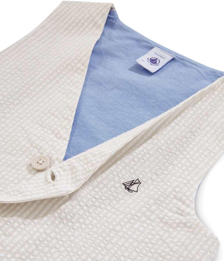 &Auml;rmellose Strickjacke f&uuml;r Jungen beige/weiss